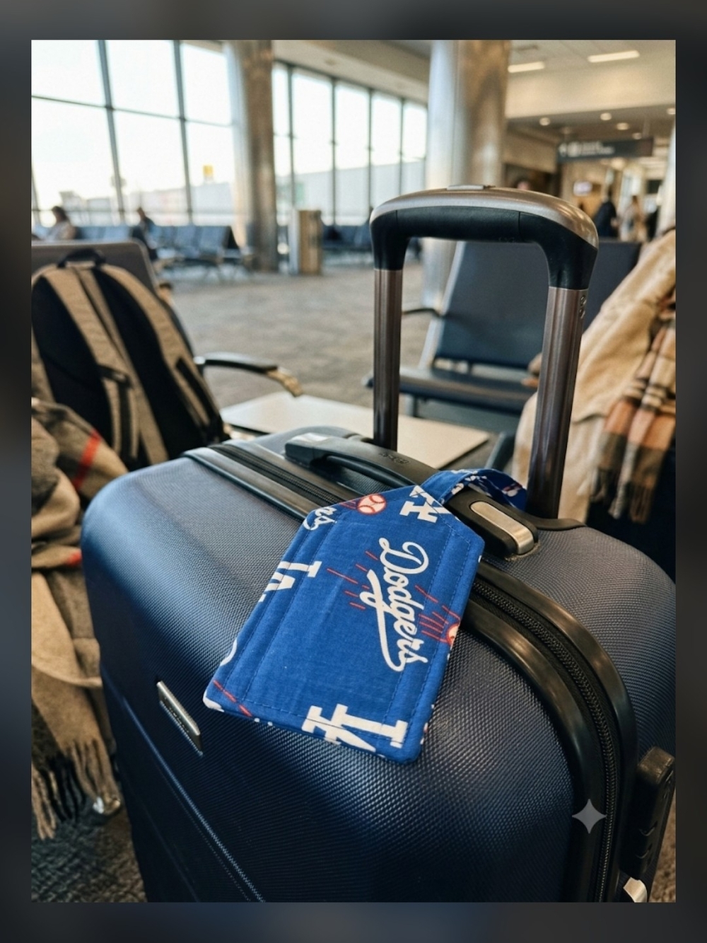 Blue Hard-Side Carry-On with Dodgers Luggage Tag